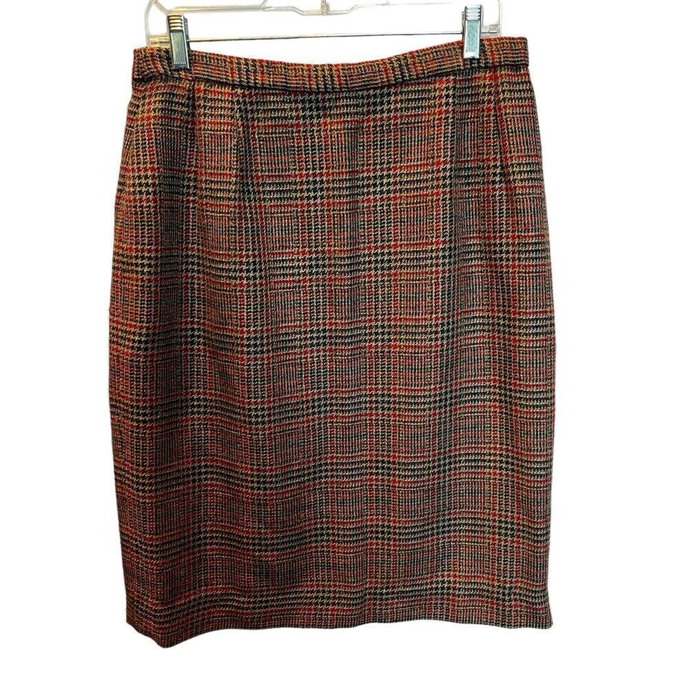 Pendleton Women's Wool Blend Pencil Skirt Midi Size 16 Red and Black Houndstooth